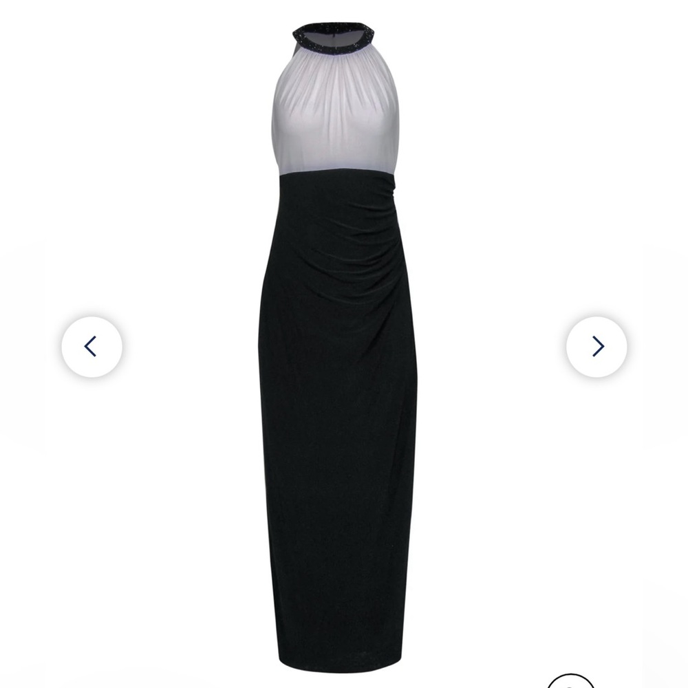 NWT LAUREN RALPH LAUREN SIZE 8 black white maxi evening gown dress beaded
